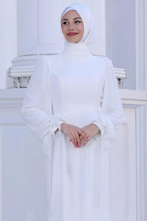 Firuze Tesettür Abiye Beyaz