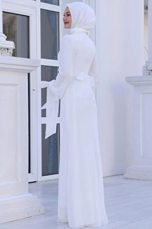 Firuze Tesettür Abiye Beyaz