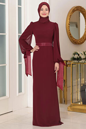 Firuze Tesettür Abiye Bordo