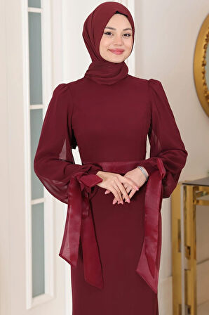 Firuze Tesettür Abiye Bordo