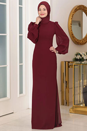 Firuze Tesettür Abiye Bordo