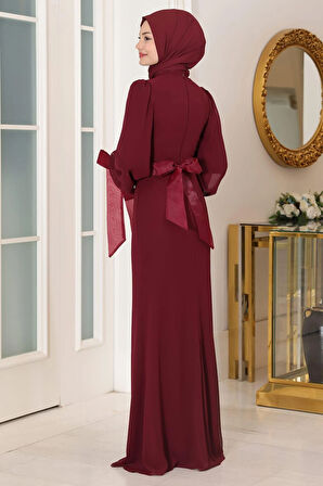 Firuze Tesettür Abiye Bordo
