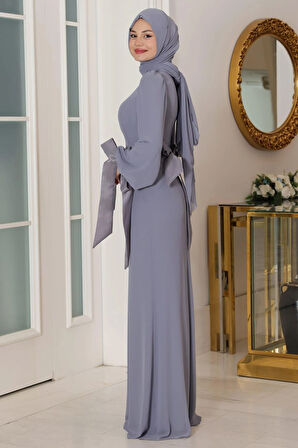 Firuze Tesettür Abiye Gri