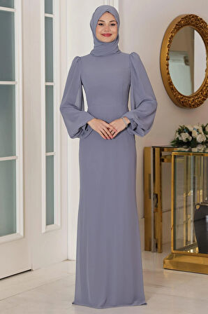 Firuze Tesettür Abiye Gri