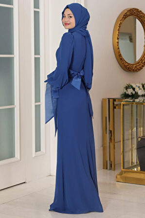 Firuze Tesettür Abiye İndigo