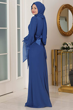 Firuze Tesettür Abiye İndigo
