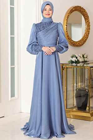 Yağmur Tesettür Abiye Bebe Mavi
