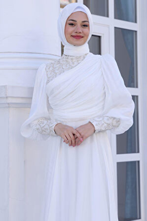 Yağmur Tesettür Abiye Ekru