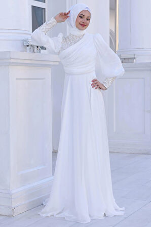 Yağmur Tesettür Abiye Ekru