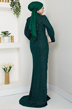 Puantiye Desenli Rüya Tesettür Abiye Zümrüt