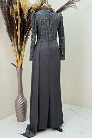 Asude Tesettür Abiye Antrasit