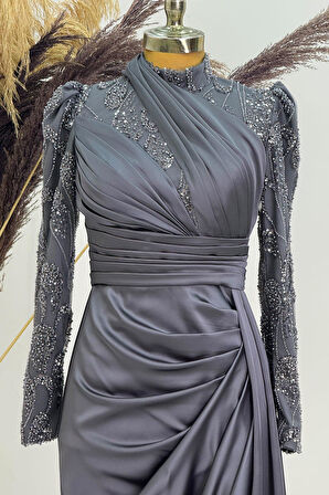 Asude Tesettür Abiye Antrasit