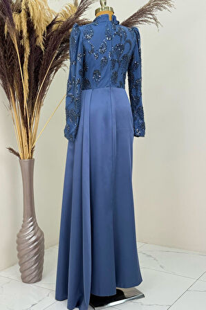 Asude Tesettür Abiye İndigo