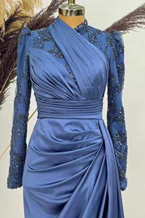 Asude Tesettür Abiye İndigo