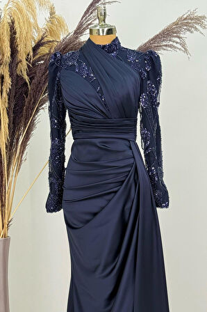 Asude Tesettür Abiye Lacivert