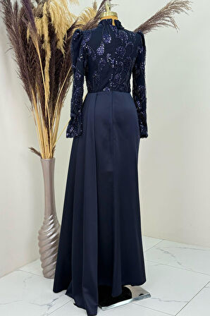 Asude Tesettür Abiye Lacivert