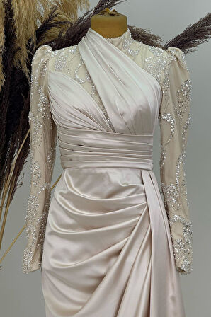 Asude Tesettür Abiye Bej