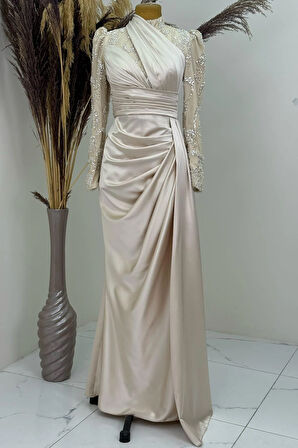 Asude Tesettür Abiye Bej