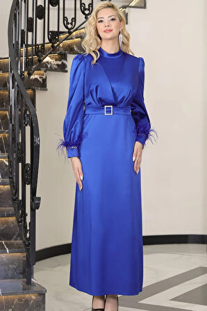 Lara Kemerli Saten Tesettür Abiye Saks