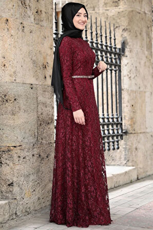 İpek Tesettür Abiye Bordo