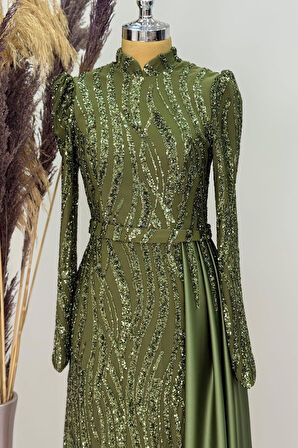 Eslina Tesettür Abiye Haki