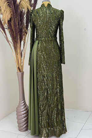 Eslina Tesettür Abiye Haki