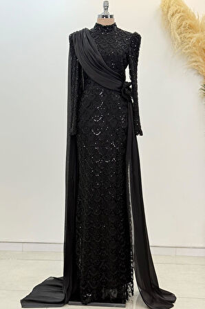 Milena Tesettür Abiye Siyah