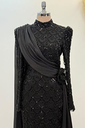 Milena Tesettür Abiye Siyah