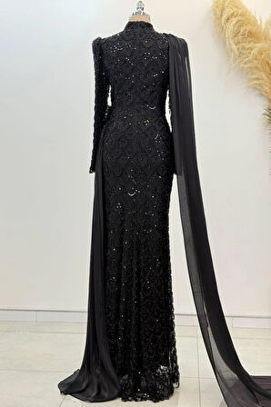 Milena Tesettür Abiye Siyah