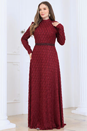 Lina Tesettür Abiye Elbise Bordo