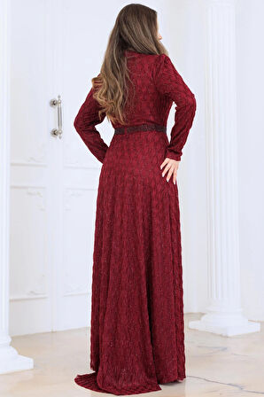 Lina Tesettür Abiye Elbise Bordo