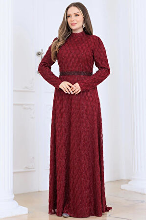 Lina Tesettür Abiye Elbise Bordo