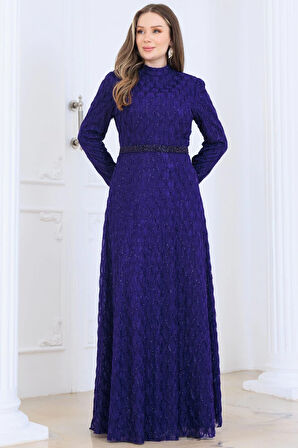 Lina Tesettür Abiye Elbise Mor