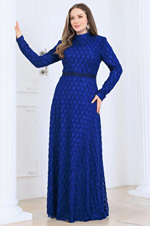 Lina Tesettür Abiye Elbise İndigo