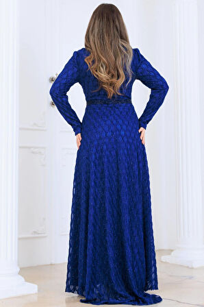 Lina Tesettür Abiye Elbise İndigo