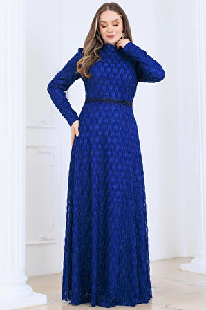 Lina Tesettür Abiye Elbise İndigo