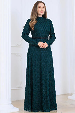 Lina Tesettür Abiye Elbise Zümrüt