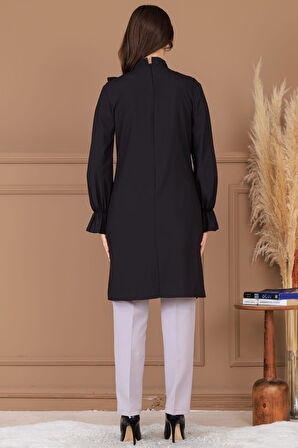 Asel Tunik Pantolon İkili Tesettür Takım Siyah