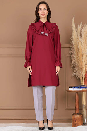 Asel Tunik Pantolon İkili Tesettür Takım Bordo