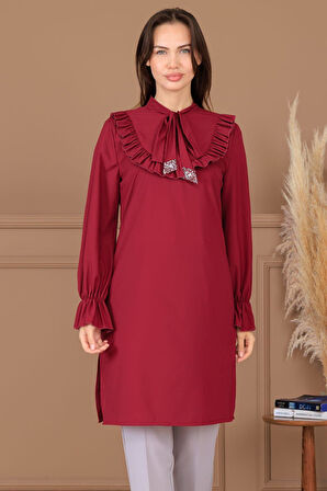 Asel Tunik Pantolon İkili Tesettür Takım Bordo