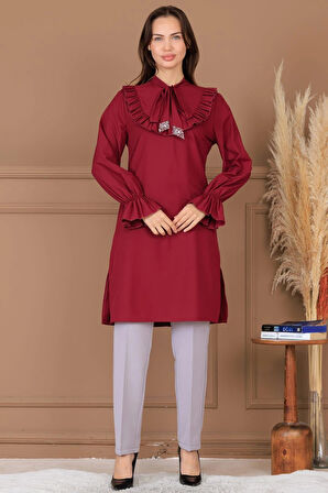 Asel Tunik Pantolon İkili Tesettür Takım Bordo