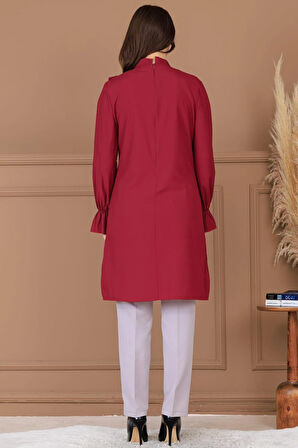 Asel Tunik Pantolon İkili Tesettür Takım Bordo
