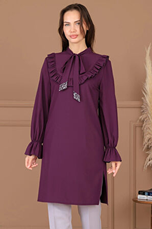 Asel Tunik Pantolon İkili Tesettür Takım Mürdüm