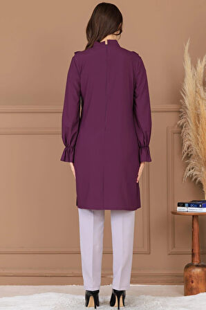 Asel Tunik Pantolon İkili Tesettür Takım Mürdüm