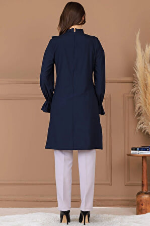 Asel Tunik Pantolon İkili Tesettür Takım Lacivert