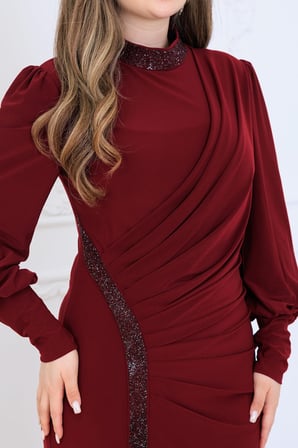 Eleni Tesettür Abiye Bordo