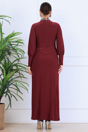Melisa Sarkaçlı Tesettür Abiye Bordo