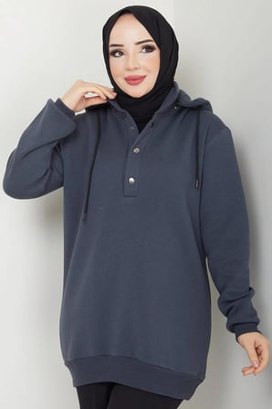 Çıkarılabilir Kapüşonlu 3 İplik Şardonlu Sweatshirt Antrasit