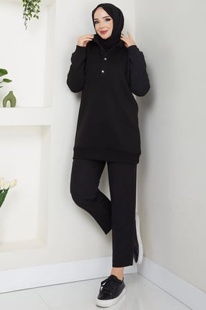 Çıkarılabilir Kapüşonlu 3 İplik Şardonlu Sweatshirt Siyah