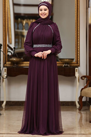 Efsane Tesettür Abiye Mor